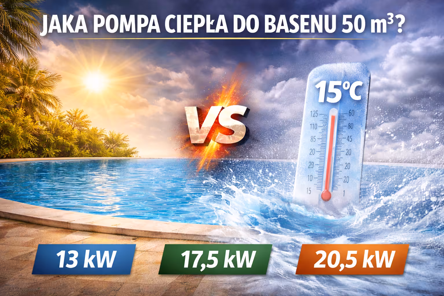 Jaka pompa ciepła do basenu 50 m³? Fairland Inverter Plus 13 kW, 17,5 kW czy 20,5 kW